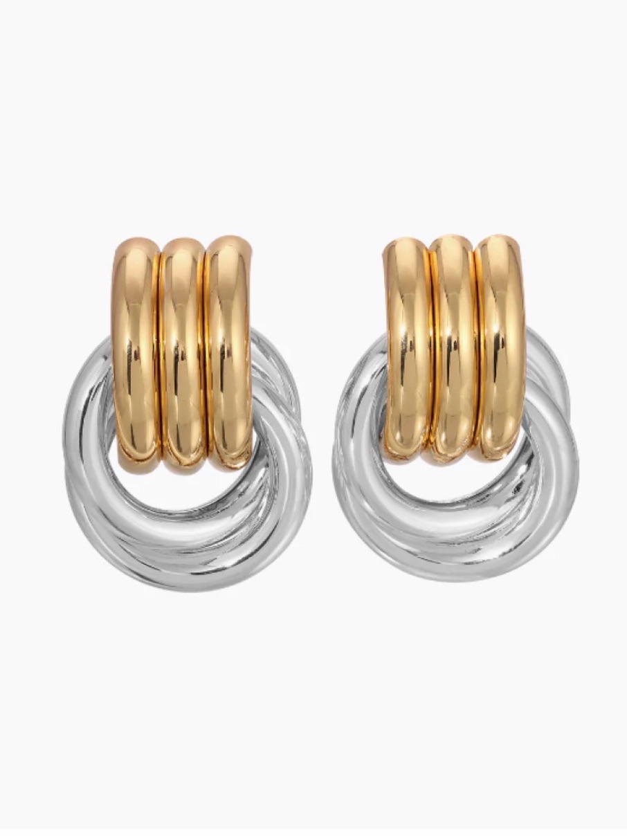 Heaven Mayhem Two-Tone Double Knot Earrings Made From Gold And Silver-Plated